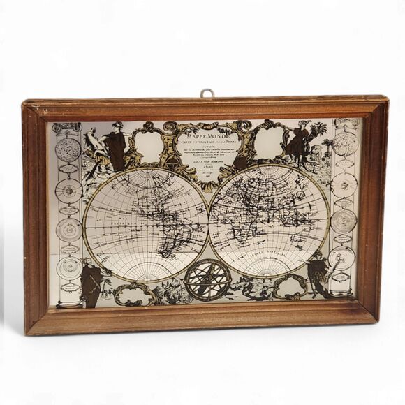 Vintage Mirror Mappe Monde Carte Universelle De Terre, England, Cosalt Exports